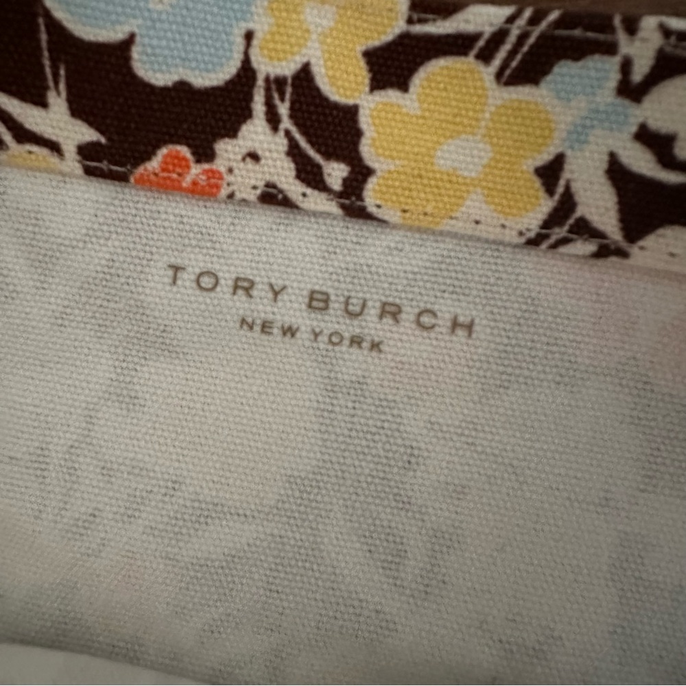 Tory Burch Reverie Floral Print & Green Gingham Check Canvas Shopping Tote Bag - Picture 3 of 6